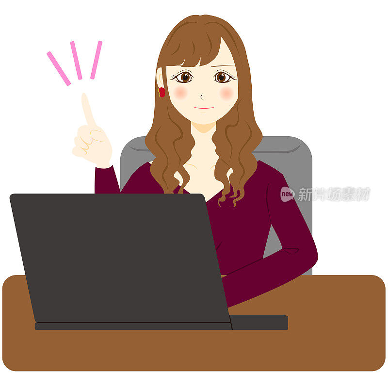 A woman get smile while using computer.